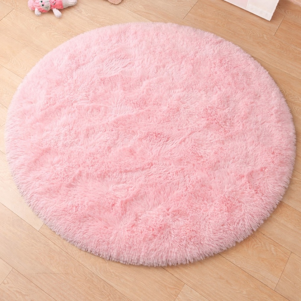 Plush 4’ Round Pink Kids Rug